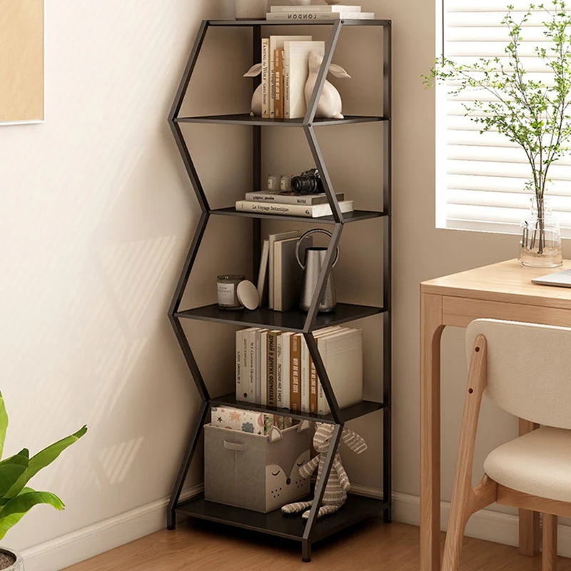 Modern Minimalist Carbon Steel Irregular Trapezoidal Floor-Standing Storage Shelf 6-Layer For Living Room & Study