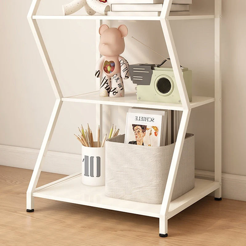 Modern Minimalist Carbon Steel Irregular Trapezoidal Floor-Standing Storage Shelf 6-Layer For Living Room & Study