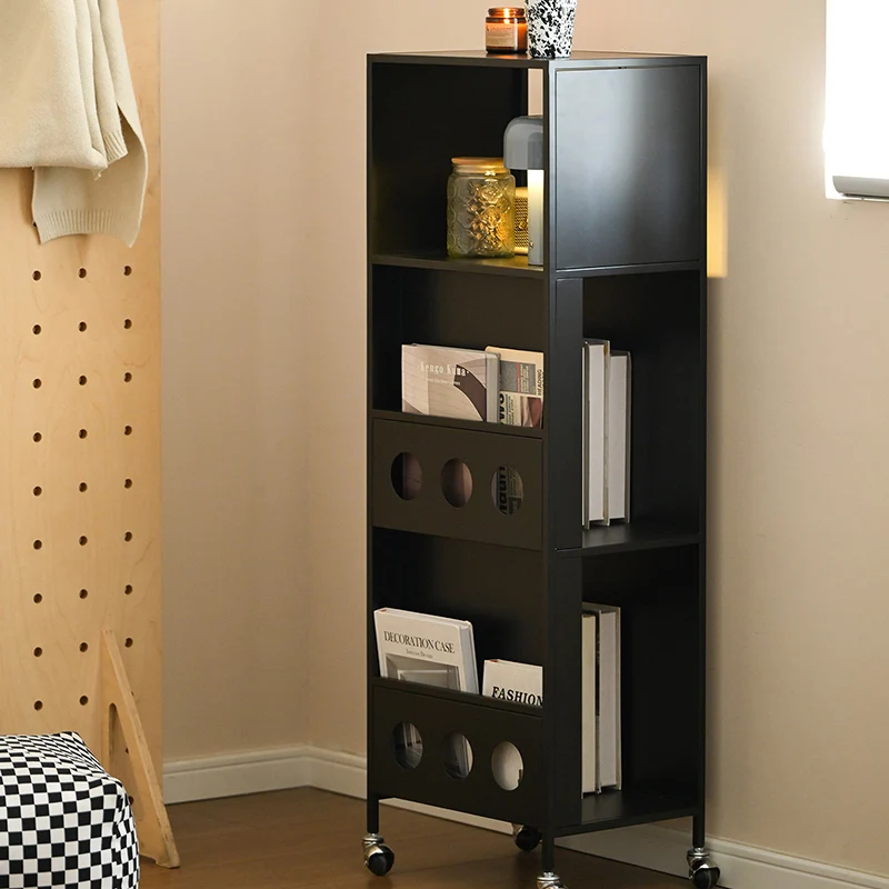 Contemporary Industrial Carbon Steel Rectangular Movable Storage Shelf 3-Tier For Living Room & Study