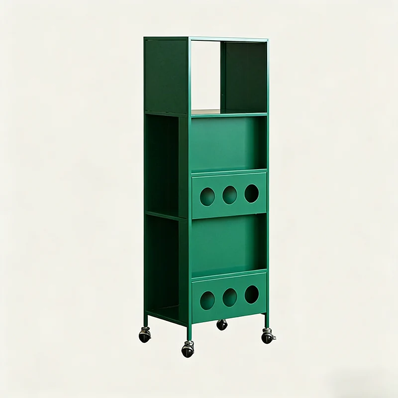Contemporary Industrial Carbon Steel Rectangular Movable Storage Shelf 3-Tier For Living Room & Study