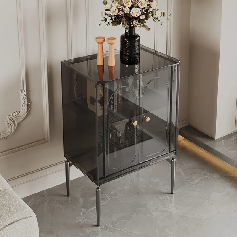 Modern Luxury Acrylic Carbon Steel Rectangular Storage Cabinet 2/4 Tiers For Living Room