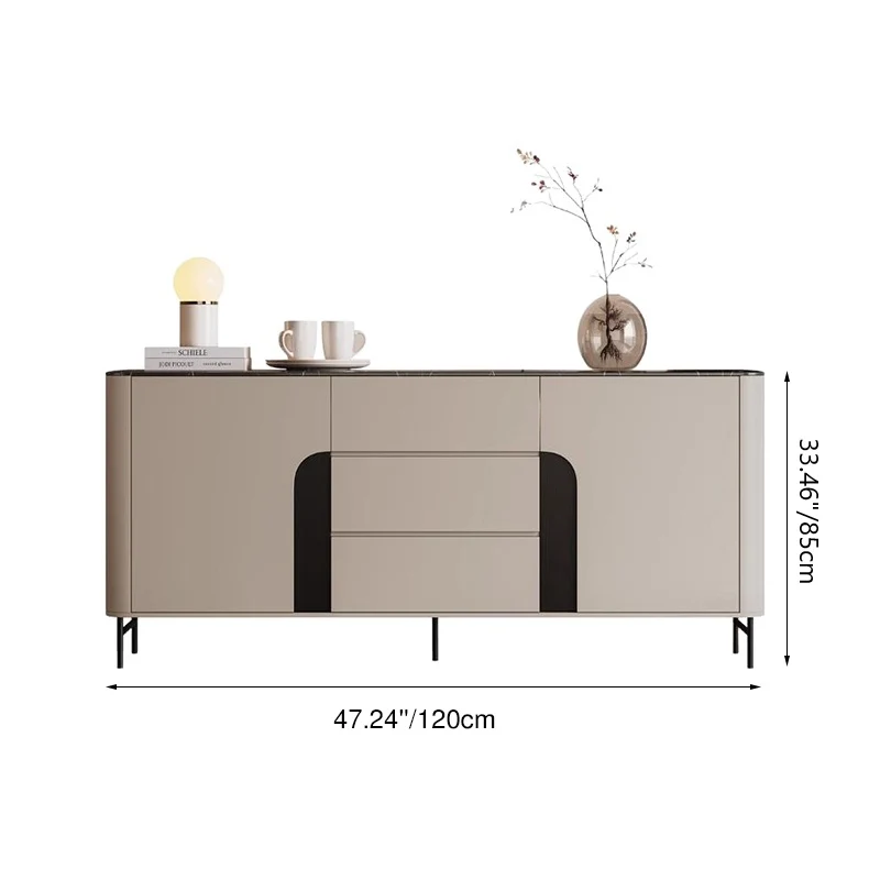 Modern Luxury MDF Microcrystalline Stone Metal Rounded Rectangular Storage Cabinet 3-Drawer For Living Room
