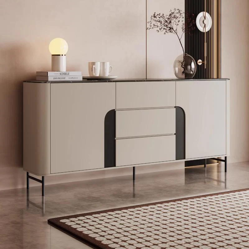 Modern Luxury MDF Microcrystalline Stone Metal Rounded Rectangular Storage Cabinet 3-Drawer For Living Room