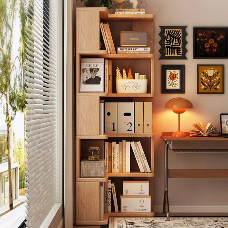 Modern Minimalist Rectangular Rubberwood Eco-Friendly Board Bookshelf Corner Shelf Unit 5/6 Tiers For Home & Office