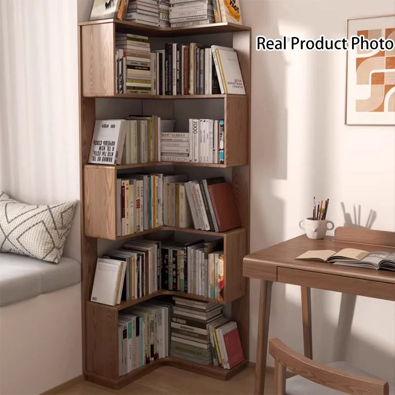 Modern Minimalist Rectangular Rubberwood Eco-Friendly Board Bookshelf Corner Shelf Unit 5/6 Tiers For Home & Office