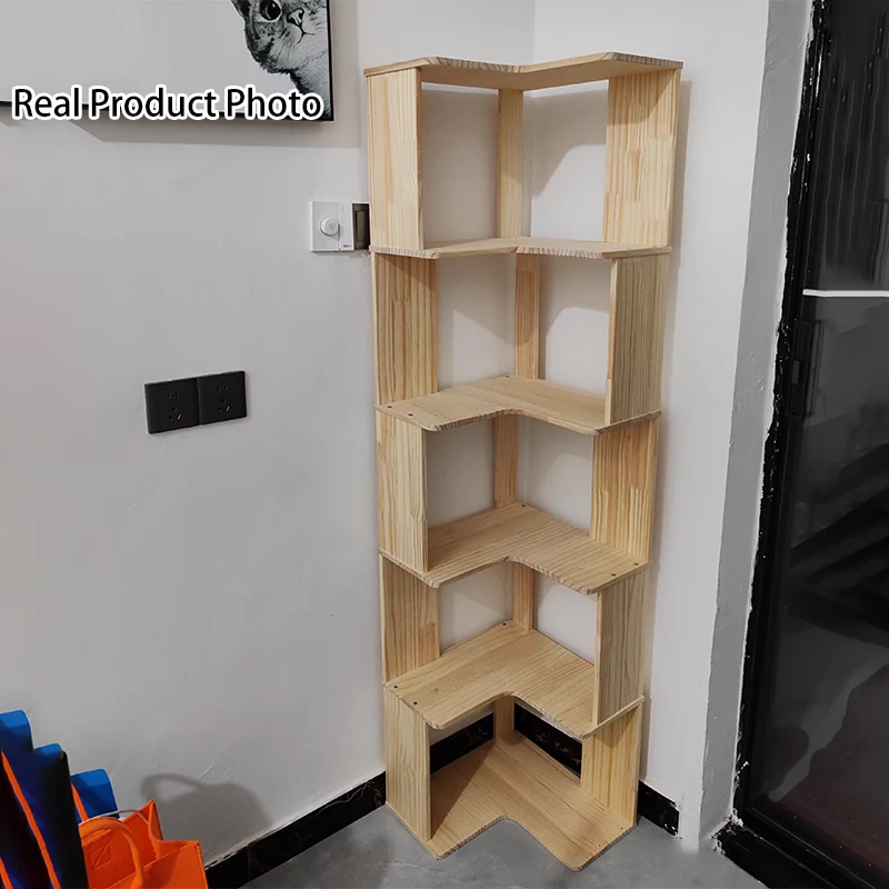 Modern Minimalist Rectangular Rubberwood Eco-Friendly Board Bookshelf Corner Shelf Unit 5/6 Tiers For Home & Office