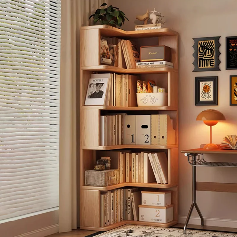 Modern Minimalist Rectangular Rubberwood Eco-Friendly Board Bookshelf Corner Shelf Unit 5/6 Tiers For Home & Office