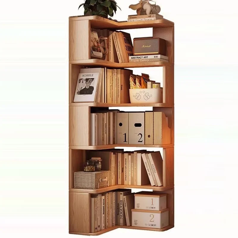 Modern Minimalist Rectangular Rubberwood Eco-Friendly Board Bookshelf Corner Shelf Unit 5/6 Tiers For Home & Office