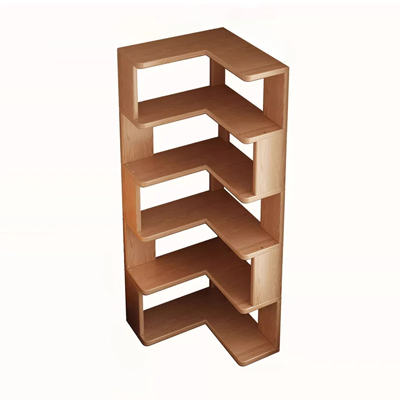Modern Minimalist Rectangular Rubberwood Eco-Friendly Board Bookshelf Corner Shelf Unit 5/6 Tiers For Home & Office