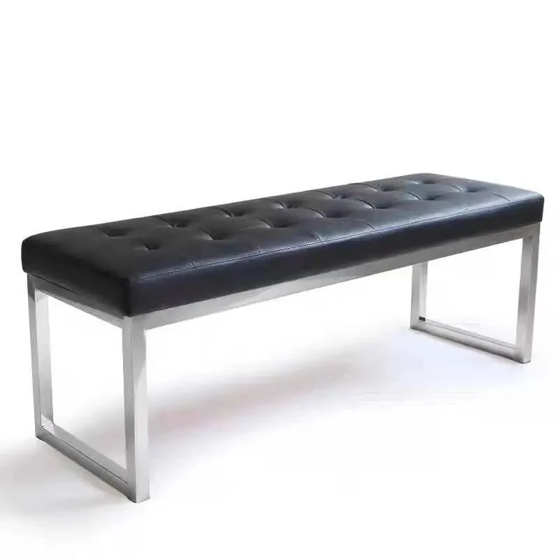 Modern Minimalist Rectangular Cat Scratch Leather Steel Bench For Entryways