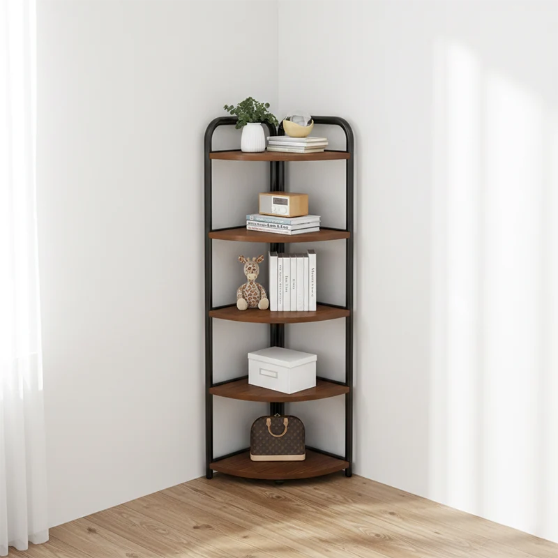 Modern Minimalist Fan-shaped MDF Steel Corner Shelf Unit 5-Tier For Living Room