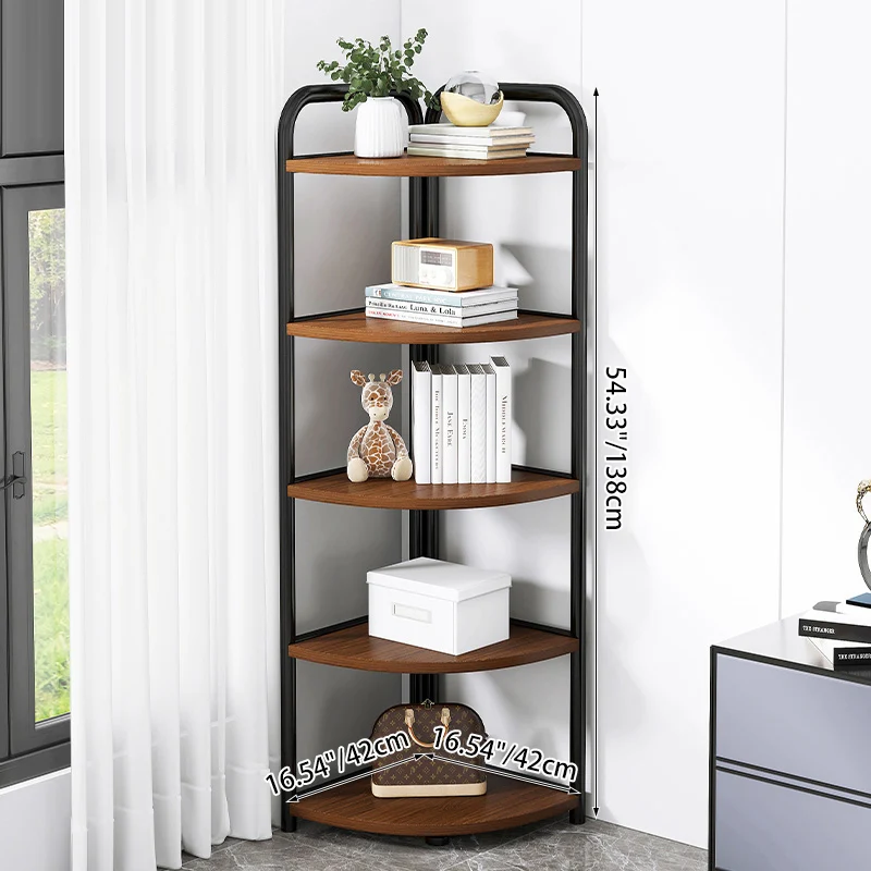 Modern Minimalist Fan-shaped MDF Steel Corner Shelf Unit 5-Tier For Living Room