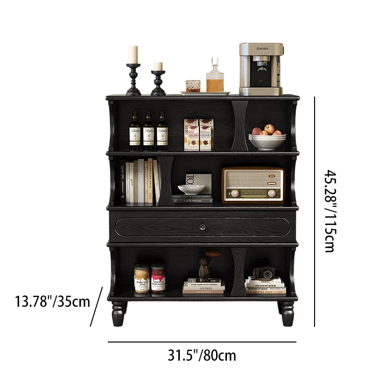 Traditional French Ash Wood Roman Column Rectangular Storage Cabinet 4-Tier For Living Room