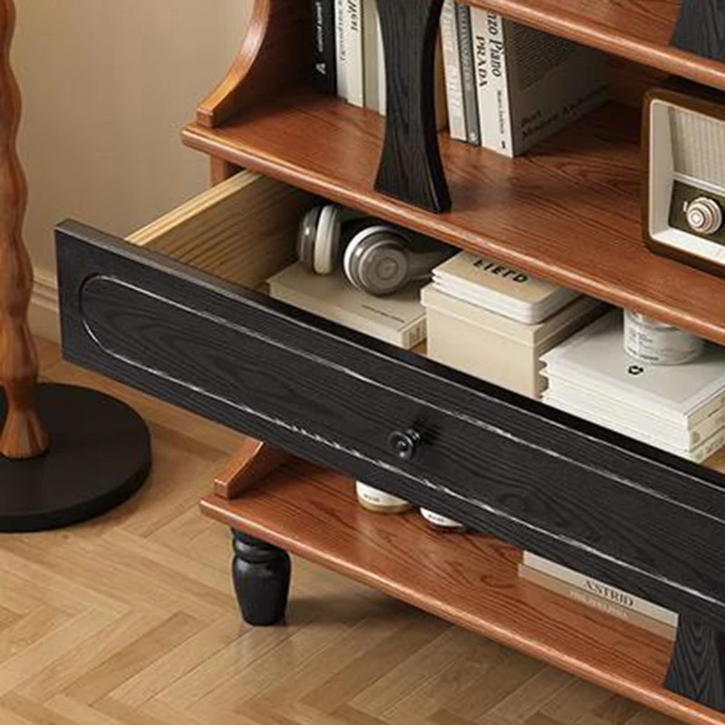 Traditional French Ash Wood Roman Column Rectangular Storage Cabinet 4-Tier For Living Room