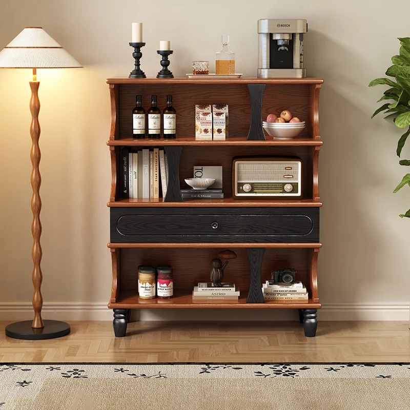 Traditional French Ash Wood Roman Column Rectangular Storage Cabinet 4-Tier For Living Room