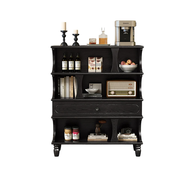 Traditional French Ash Wood Roman Column Rectangular Storage Cabinet 4-Tier For Living Room