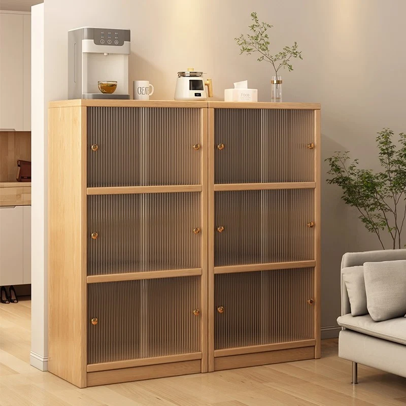 Traditional Chinese Eco-Friendly Engineered Wood Acrylic Textured Rectangular Storage Cabinet 2/3 Tier For Living Room