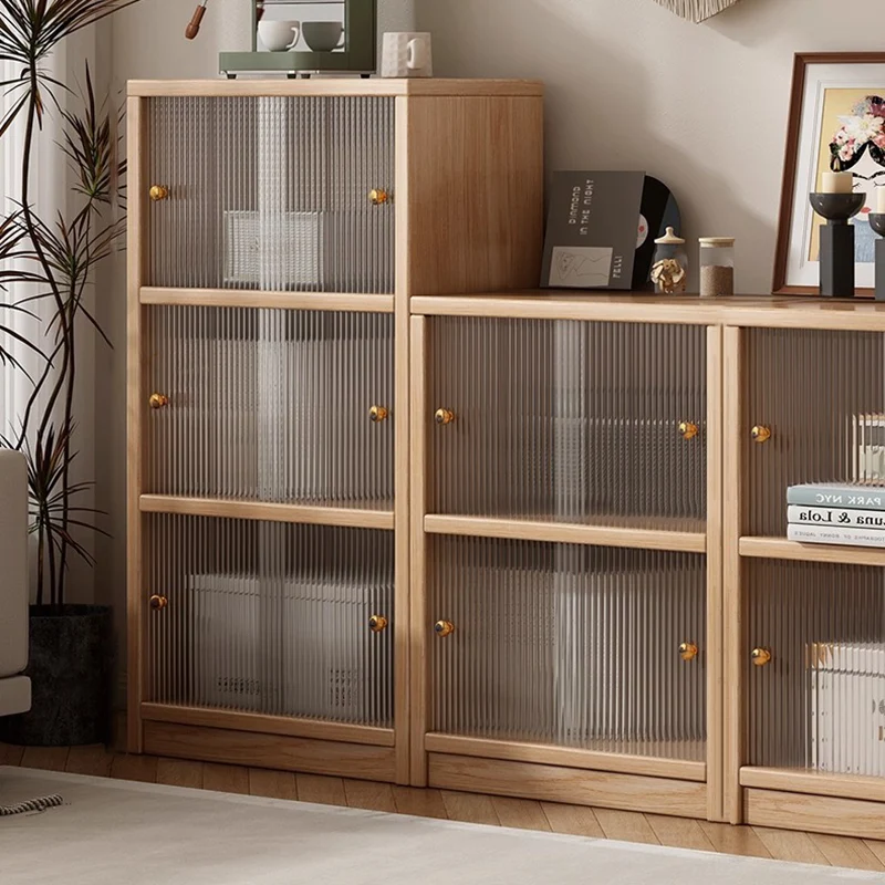 Traditional Chinese Eco-Friendly Engineered Wood Acrylic Textured Rectangular Storage Cabinet 2/3 Tier For Living Room