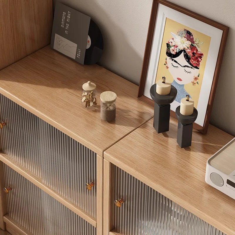 Traditional Chinese Eco-Friendly Engineered Wood Acrylic Textured Rectangular Storage Cabinet 2/3 Tier For Living Room