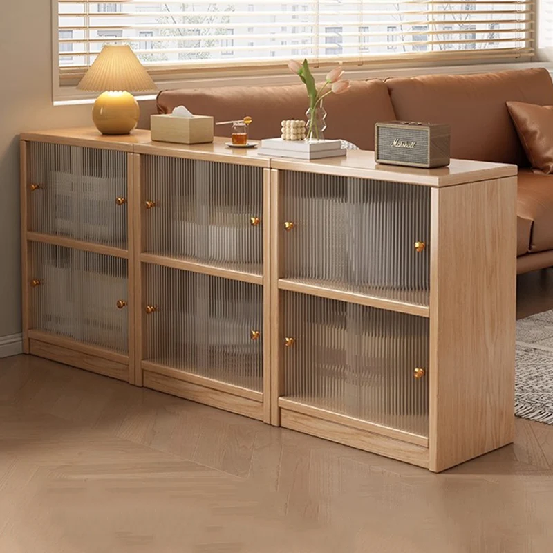 Traditional Chinese Eco-Friendly Engineered Wood Acrylic Textured Rectangular Storage Cabinet 2/3 Tier For Living Room