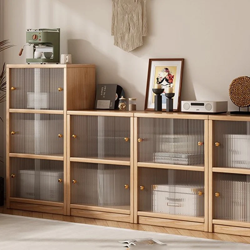 Traditional Chinese Eco-Friendly Engineered Wood Acrylic Textured Rectangular Storage Cabinet 2/3 Tier For Living Room