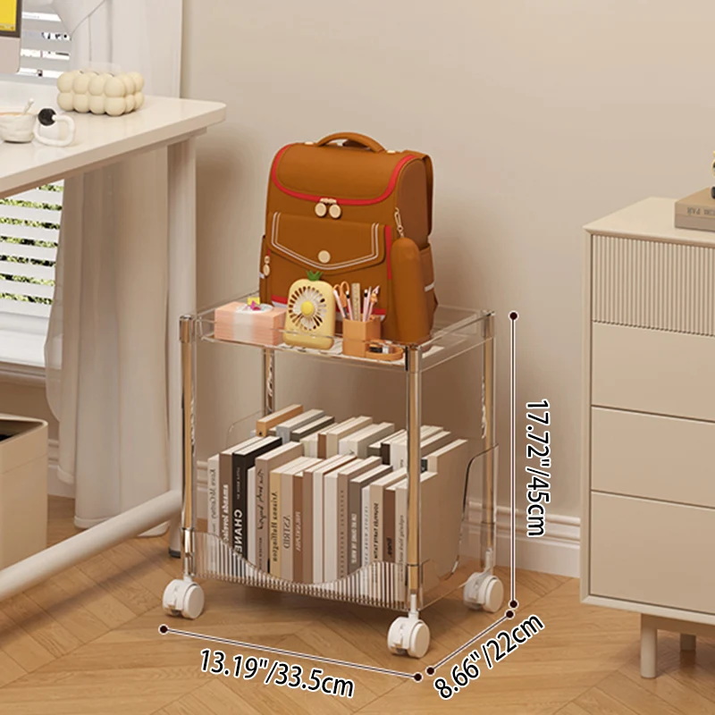 Modern Minimalist Rectangular PET Plastic Stainless Steel Movable Storage Shelf 2/3/4-Tier For Living Room