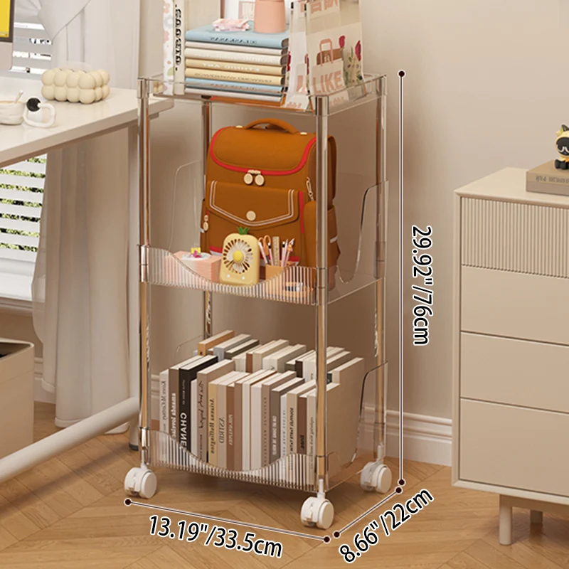 Modern Minimalist Rectangular PET Plastic Stainless Steel Movable Storage Shelf 2/3/4-Tier For Living Room