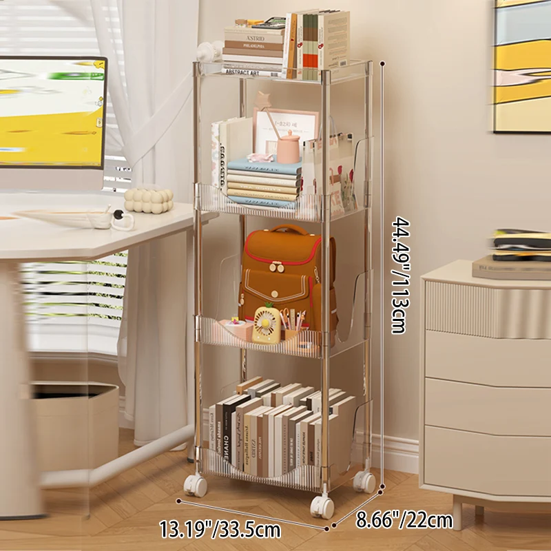Modern Minimalist Rectangular PET Plastic Stainless Steel Movable Storage Shelf 2/3/4-Tier For Living Room