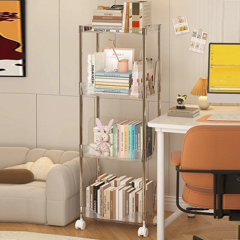Modern Minimalist Rectangular PET Plastic Stainless Steel Movable Storage Shelf 2/3/4-Tier For Living Room