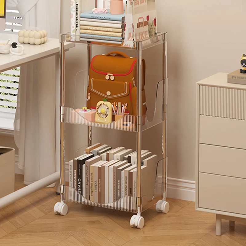 Modern Minimalist Rectangular PET Plastic Stainless Steel Movable Storage Shelf 2/3/4-Tier For Living Room