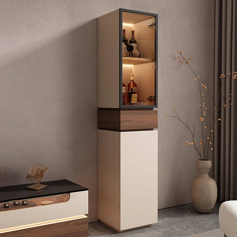 Modern Luxury Solid Wood Eco-Board & Glass Rectangular Display Rack With 2 Cabinets & 1 Drawer For Living Room
