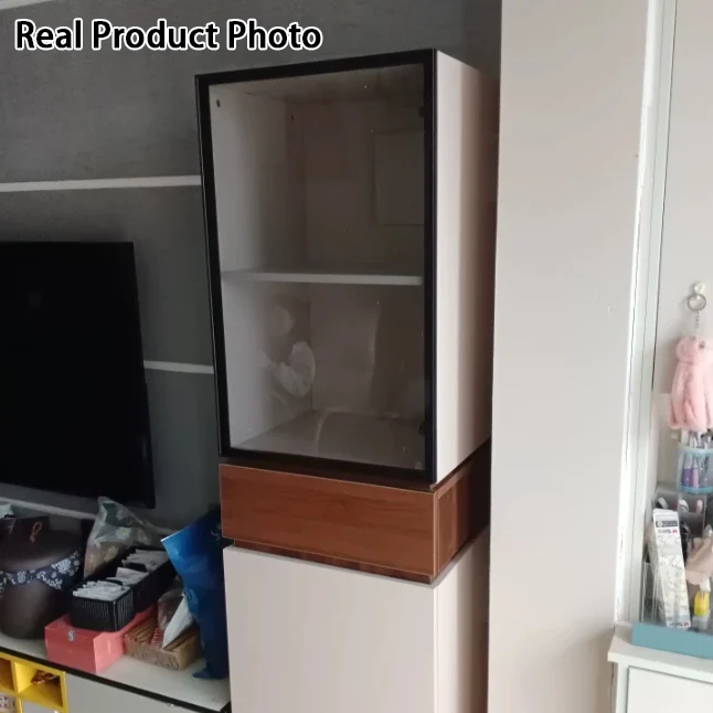 Modern Luxury Solid Wood Eco-Board & Glass Rectangular Display Rack With 2 Cabinets & 1 Drawer For Living Room