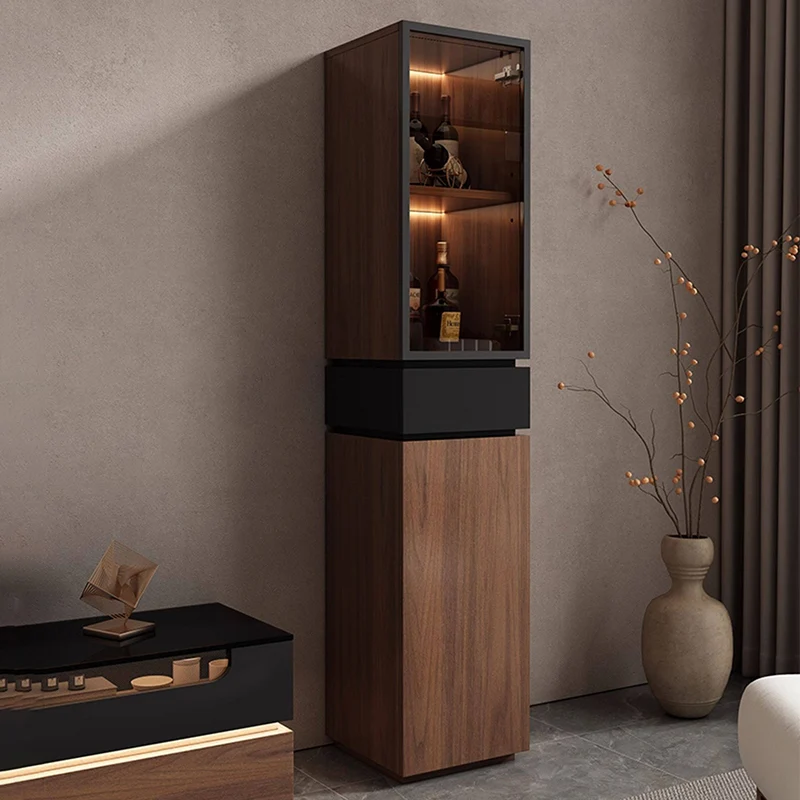 Modern Luxury Solid Wood Eco-Board & Glass Rectangular Display Rack With 2 Cabinets & 1 Drawer For Living Room