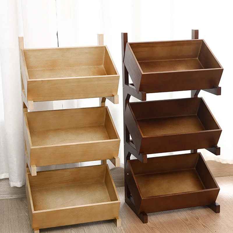 Modern Minimalist Solid Wood Rectangular Storage Shelf With 3-Tier Organizer For Living Room & Kitchen
