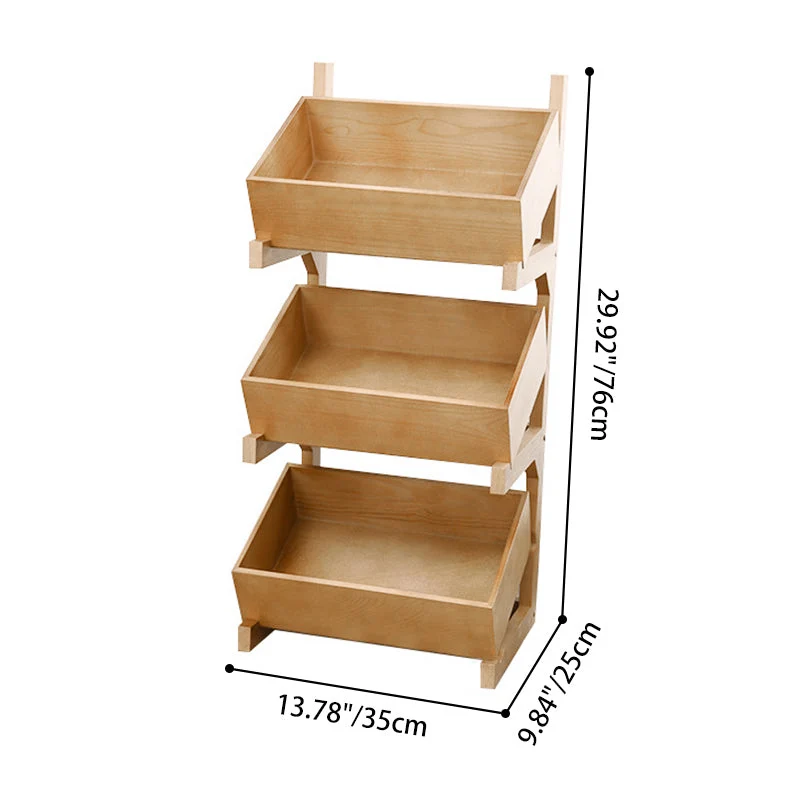 Modern Minimalist Solid Wood Rectangular Storage Shelf With 3-Tier Organizer For Living Room & Kitchen