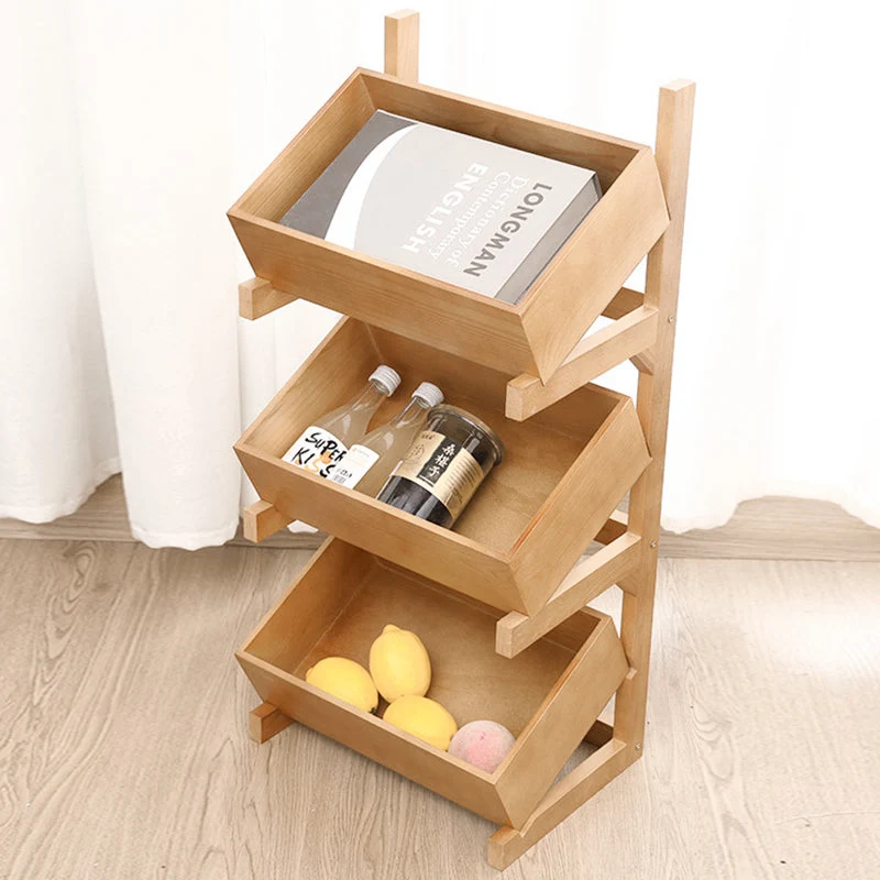 Modern Minimalist Solid Wood Rectangular Storage Shelf With 3-Tier Organizer For Living Room & Kitchen