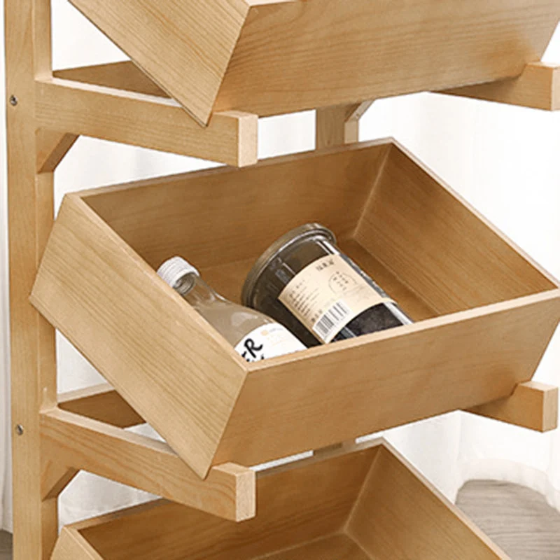 Modern Minimalist Solid Wood Rectangular Storage Shelf With 3-Tier Organizer For Living Room & Kitchen
