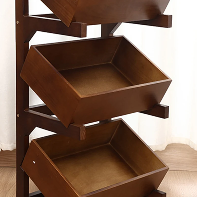 Modern Minimalist Solid Wood Rectangular Storage Shelf With 3-Tier Organizer For Living Room & Kitchen