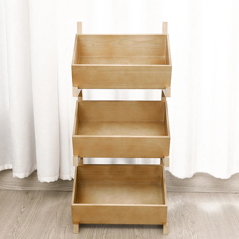 Modern Minimalist Solid Wood Rectangular Storage Shelf With 3-Tier Organizer For Living Room & Kitchen