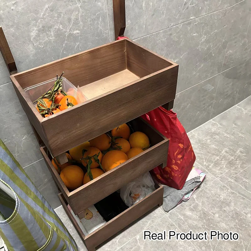 Modern Minimalist Solid Wood Rectangular Storage Shelf With 3-Tier Organizer For Living Room & Kitchen