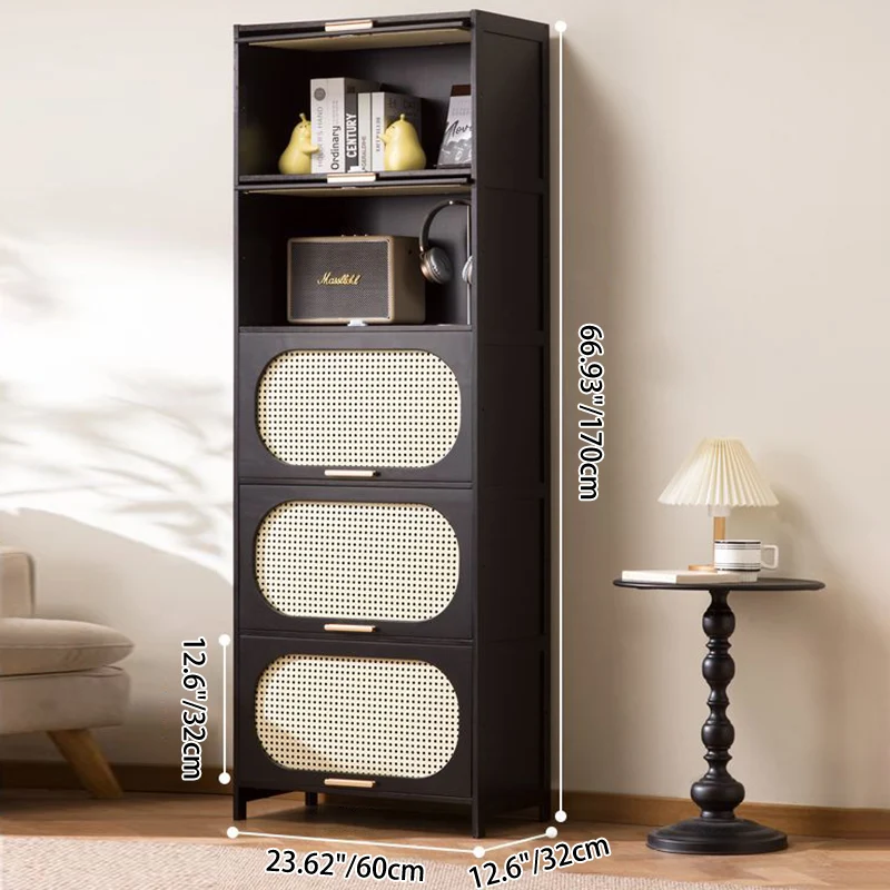 Modern Minimalist Nan Bamboo MDF Plastic Rattan Rectangular Weaving Storage Cabinet 5-Tier For Living Room