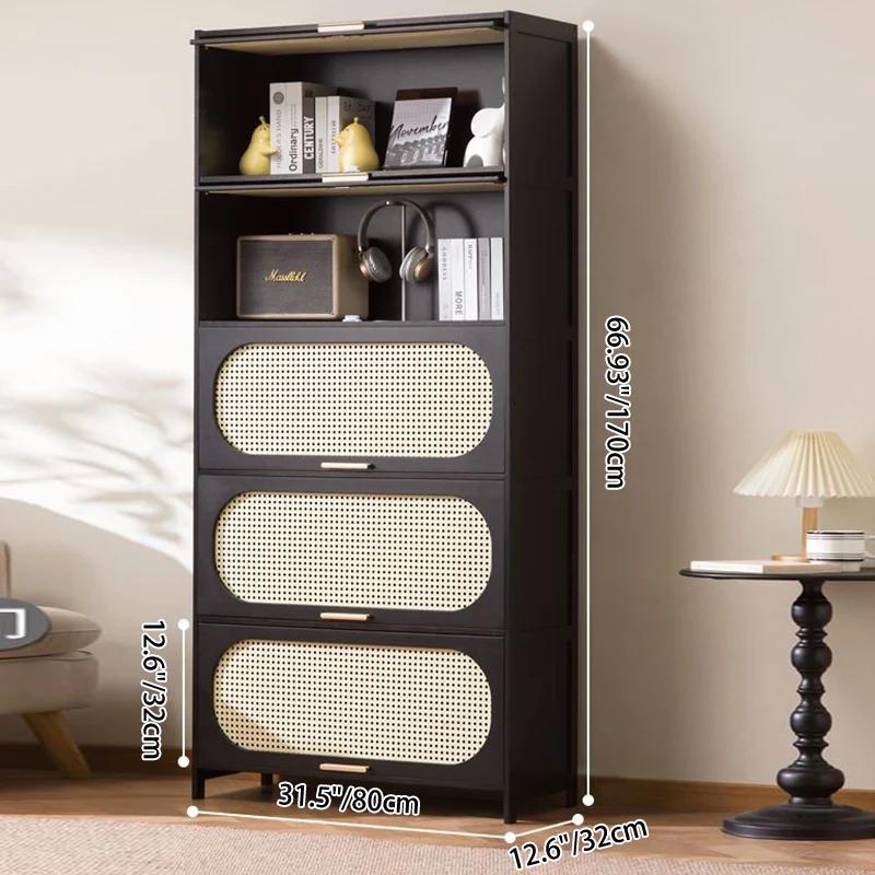 Modern Minimalist Nan Bamboo MDF Plastic Rattan Rectangular Weaving Storage Cabinet 5-Tier For Living Room