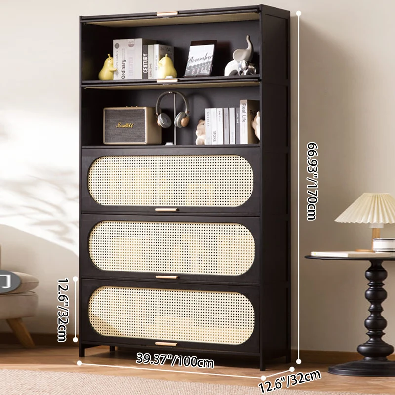 Modern Minimalist Nan Bamboo MDF Plastic Rattan Rectangular Weaving Storage Cabinet 5-Tier For Living Room