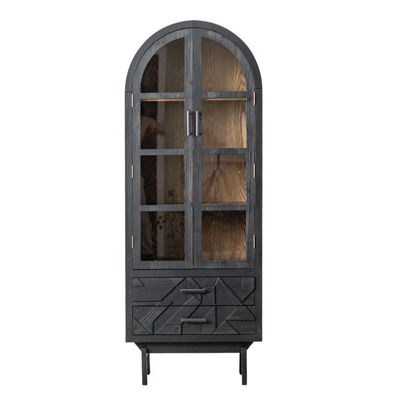Traditional French Cedar MDF Iron Ellipse Rectangular Storage Cabinet 4-Tier For Living Room