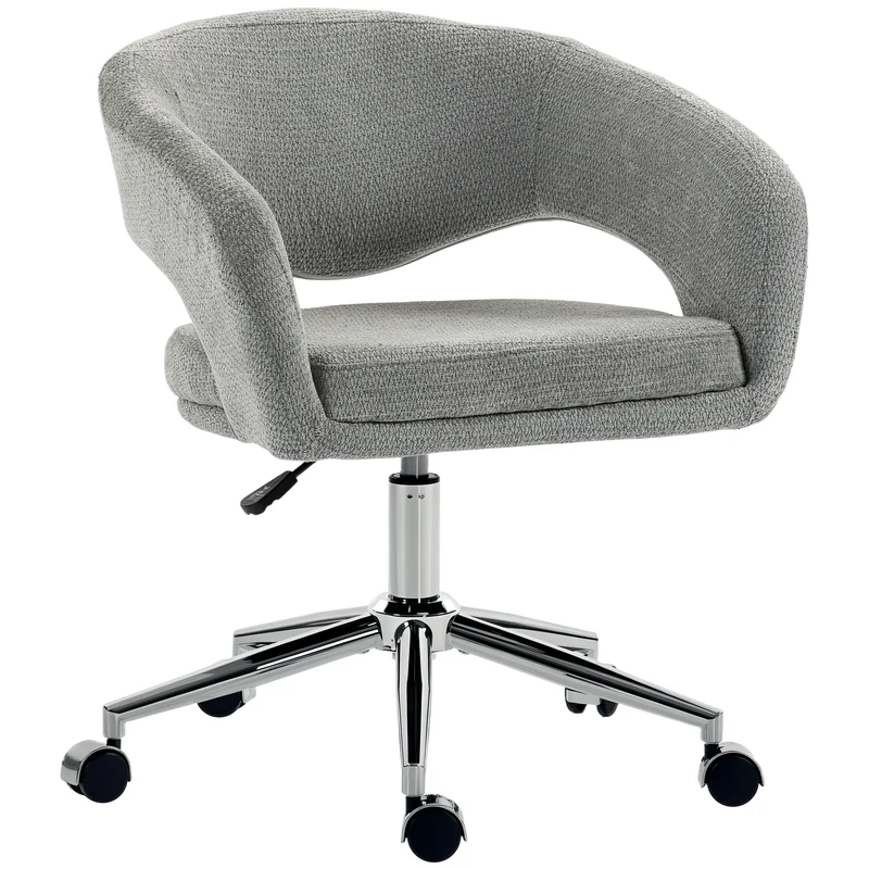 Cadeira de Escritório Ergonômica Cadeira em Chenille com Altura Regulável Encosto Curvo Cinza