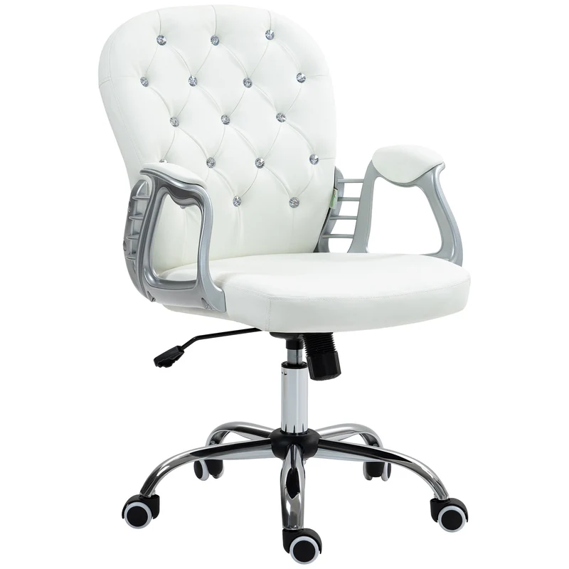 Cadeira de escritório, Cadeira ergonómica de secretária com apoio de braço, Encosto acolchoado Branco