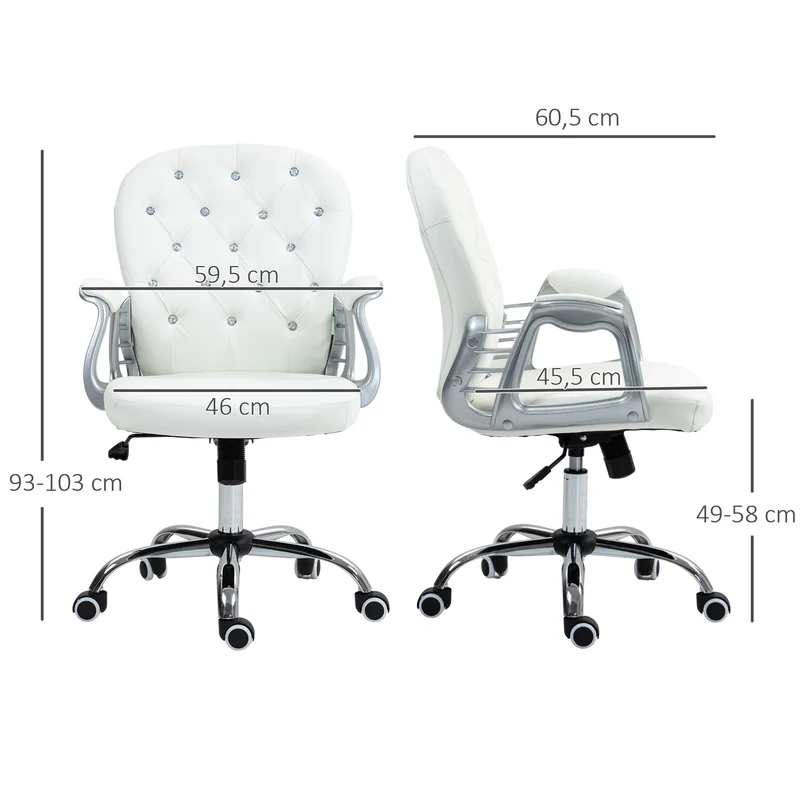 Cadeira de escritório, Cadeira ergonómica de secretária com apoio de braço, Encosto acolchoado Branco