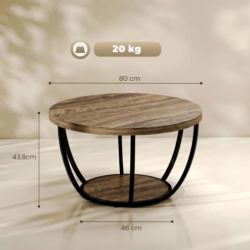 Mesa de Centro com 2 Níveis Mesa de Sala 80x80x43,8 cm Castanho e Preto