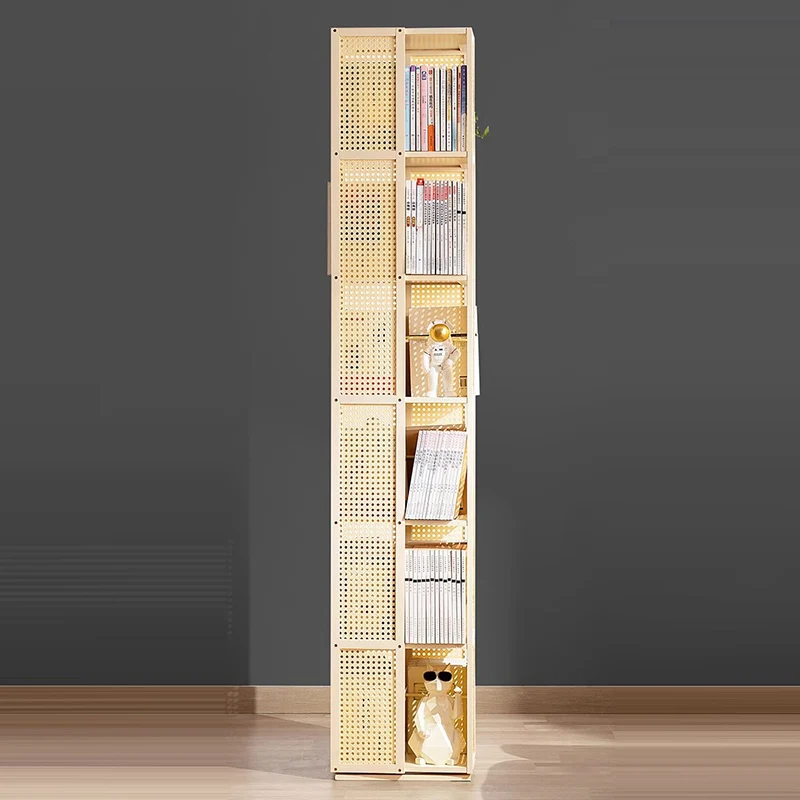 Modern Minimalist Rectangular Nanmu Bamboo Composite Board ABS Acrylic Rotating Bookshelf 4/5/6 Tier For Home & Office