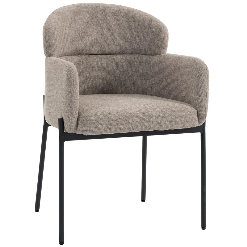 Poltrona de Destaque Moderna Poltrona em Chenille com Espuma de Alta Densidade Encosto Ergonômico Pernas de Metal Castanho Claro